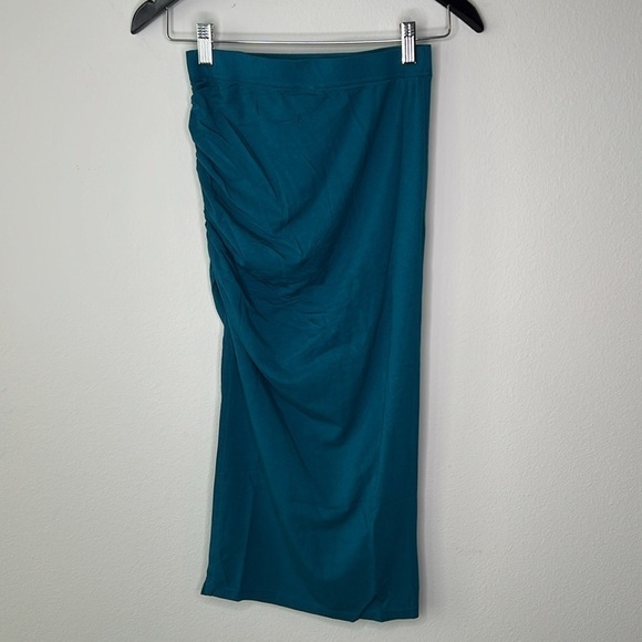 Bobi Shirred High Slit Midi Skirt in Mystic Teal Size XS NWT! - Picture 10 of 11